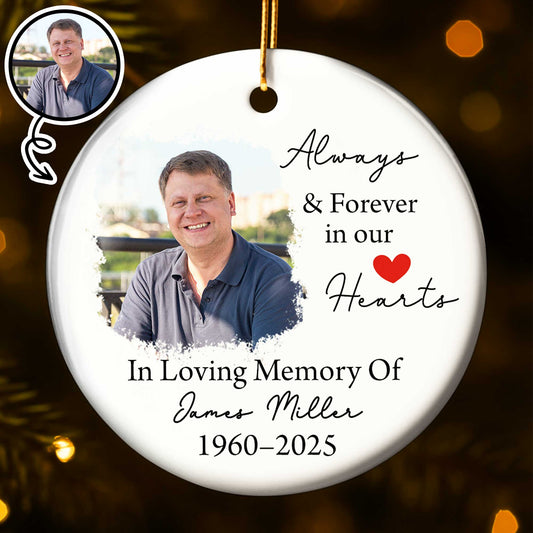 Always and Forever in our Hearts - Personalized Custom Ceramic Ornament With Round Shape - HME296_RCE