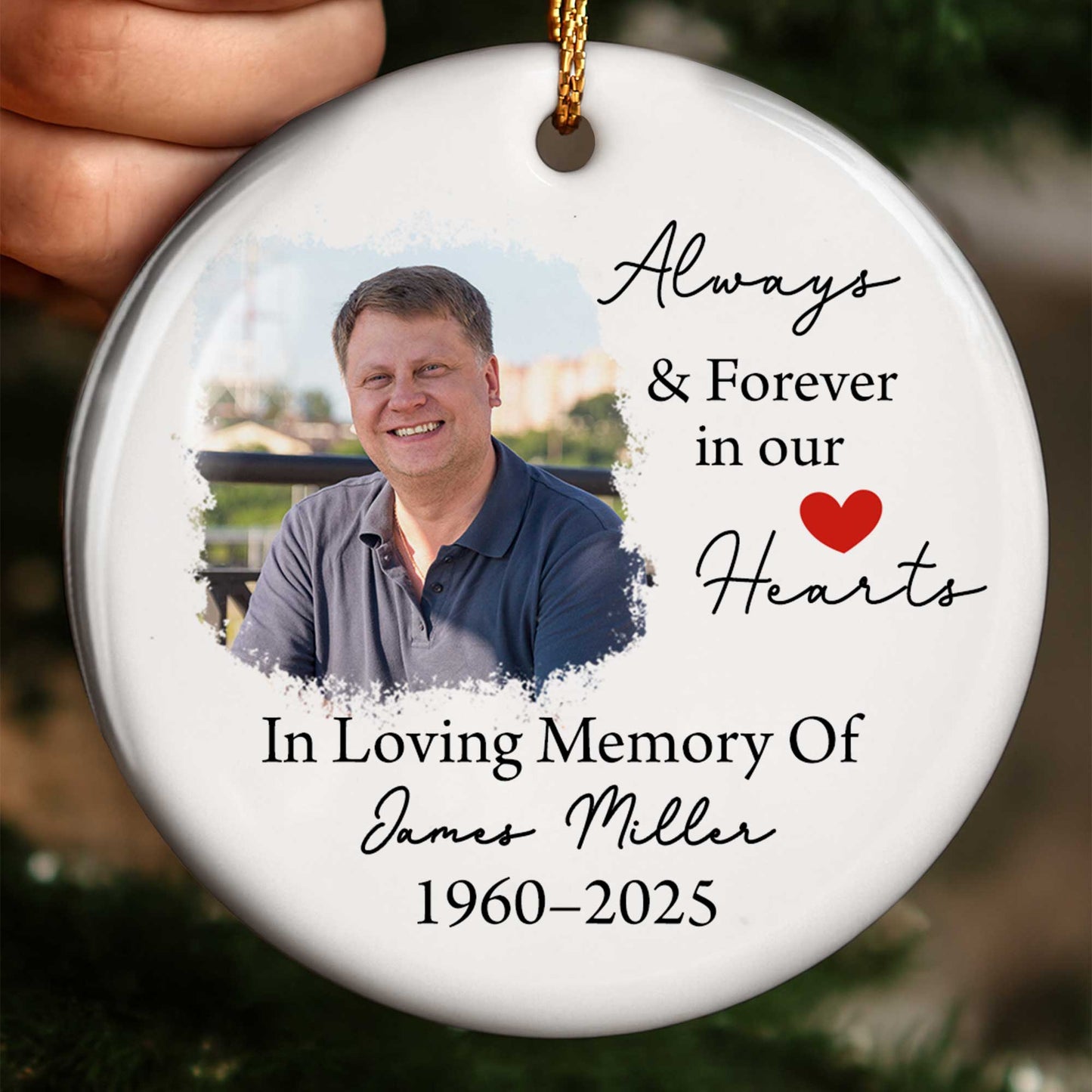 Always and Forever in our Hearts - Personalized Custom Ceramic Ornament With Round Shape - HME296_RCE