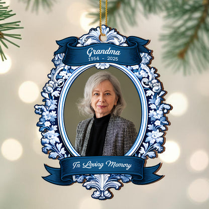 In Loving Memory Floral Ribbon Design - Personalized Custom Wood Ornament, Custom Shaped - HME300_WDO
