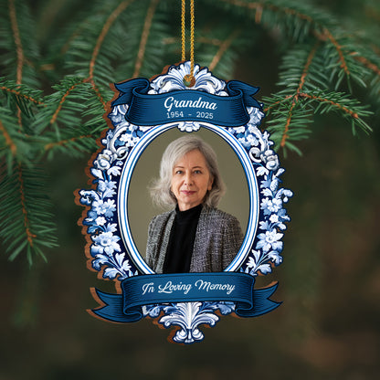 In Loving Memory Floral Ribbon Design - Personalized Custom Wood Ornament, Custom Shaped - HME300_WDO