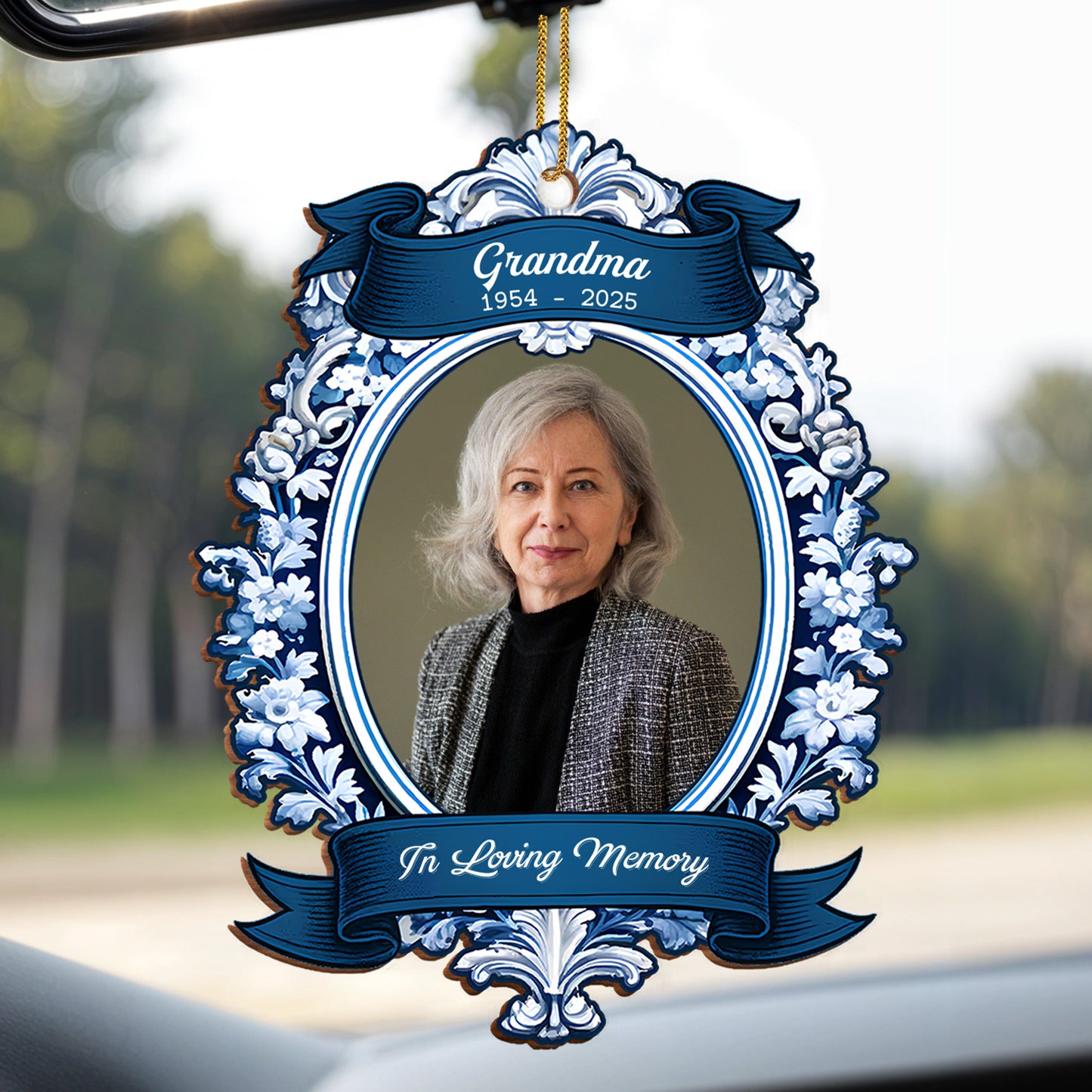 In Loving Memory Floral Ribbon Design - Personalized Custom Wood Ornament, Custom Shaped - HME300_WDO