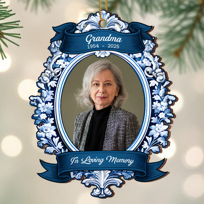 In Loving Memory Floral Ribbon Design - Personalized Custom Wood Ornament, Custom Shaped - HME300_WDO