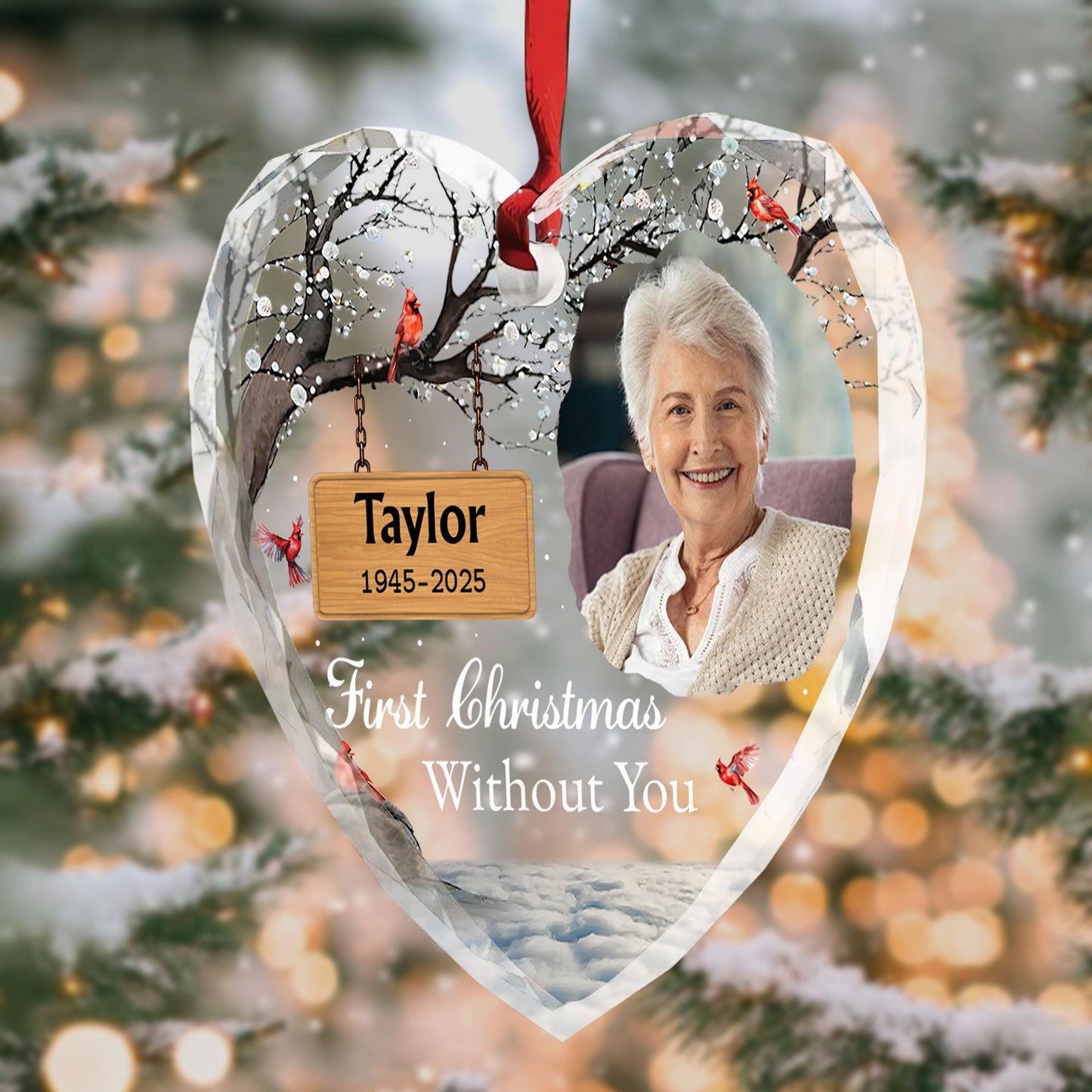 First Christmas Without You, Heart Ornament With Cardinals