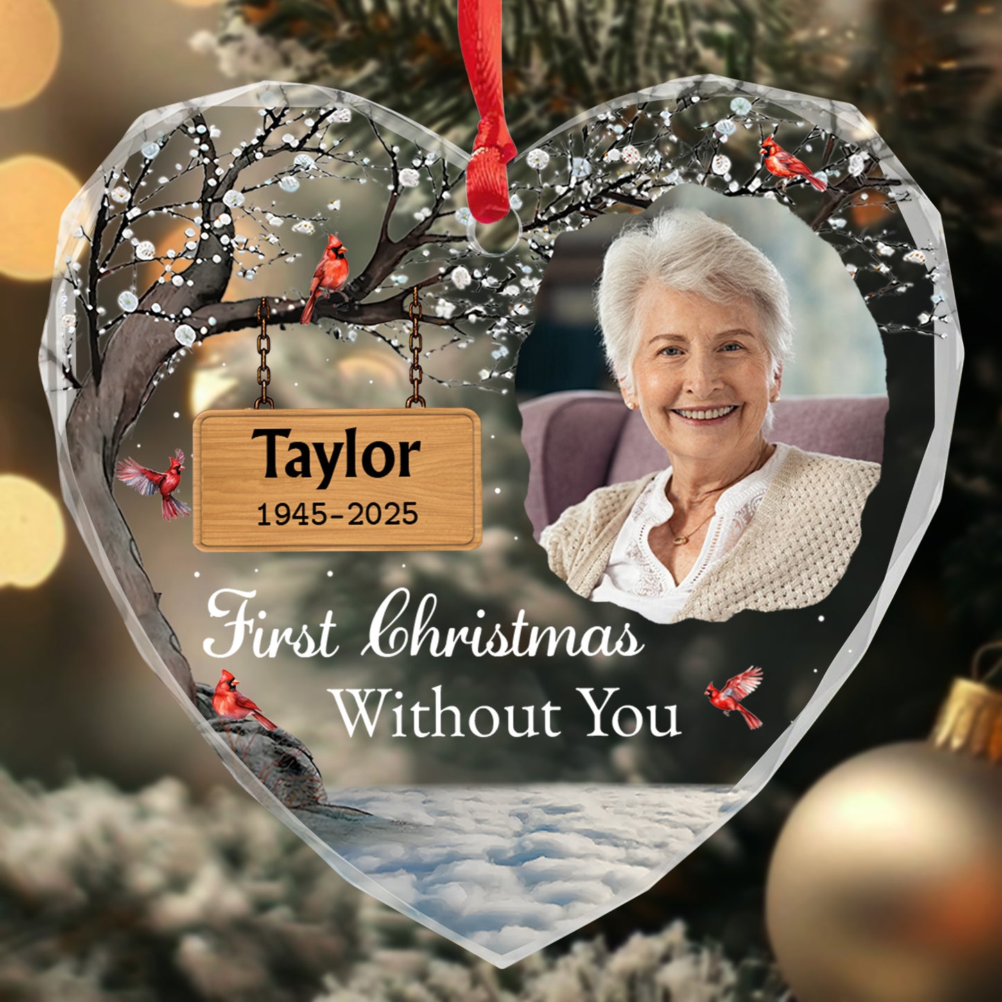 First Christmas Without You, Heart Ornament With Cardinals