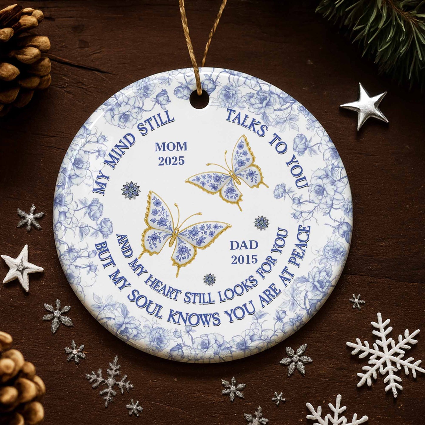 My Mind Still Talks to You, Butterflies and Flowers Ornament