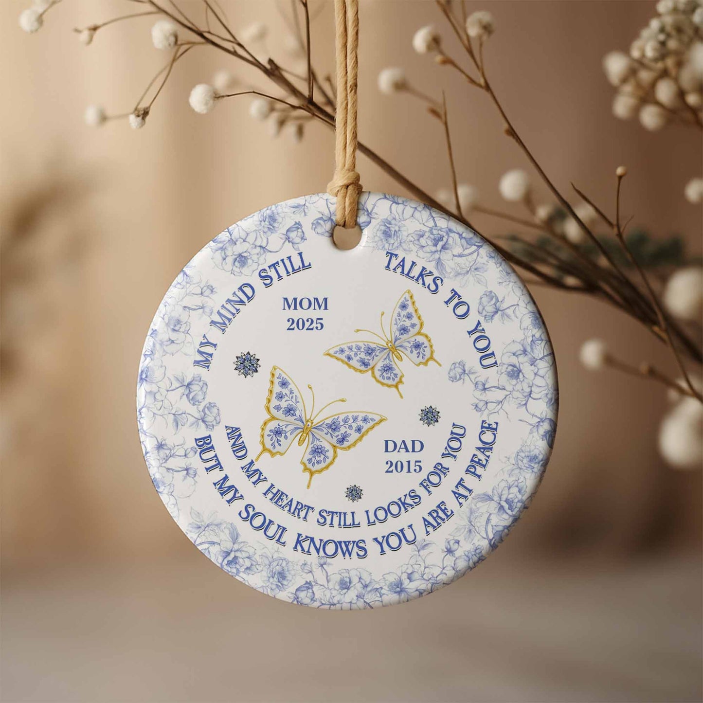 My Mind Still Talks to You, Butterflies and Flowers Ornament