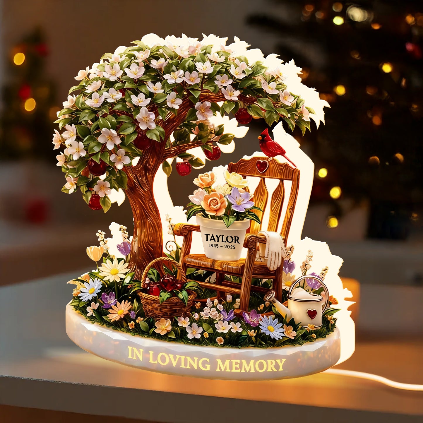 In Loving Memory With Tree And Flowers