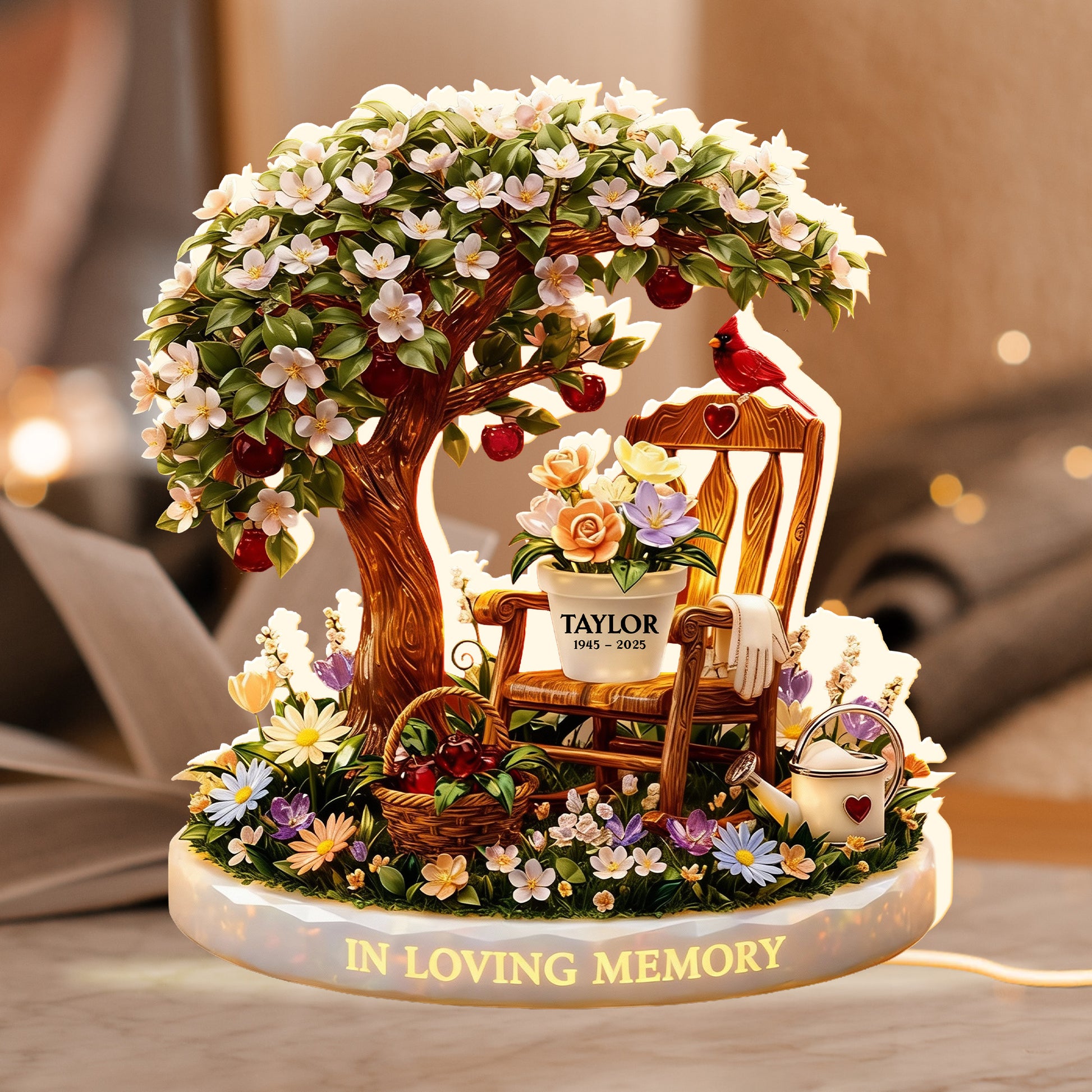 In Loving Memory With Tree And Flowers