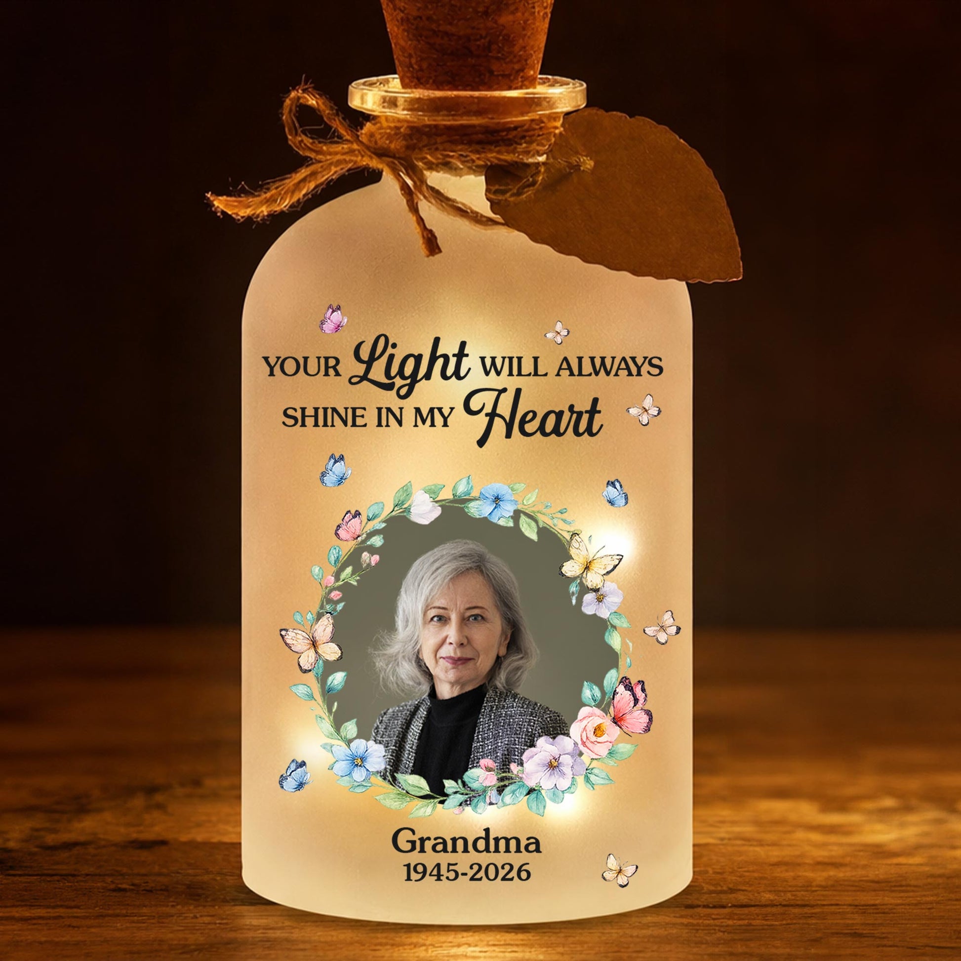 Your Light Will Always Shine In My Heart Butterfly Floral Wreath