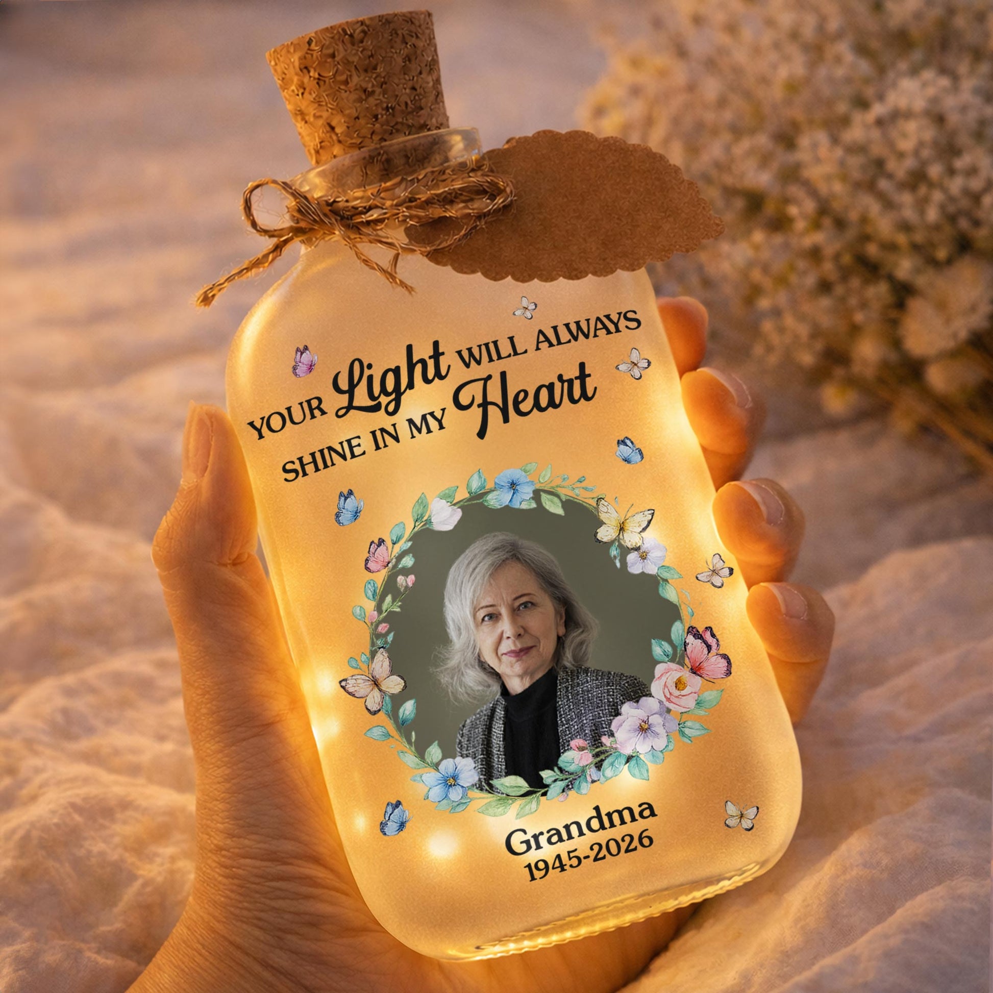 Your Light Will Always Shine In My Heart Butterfly Floral Wreath