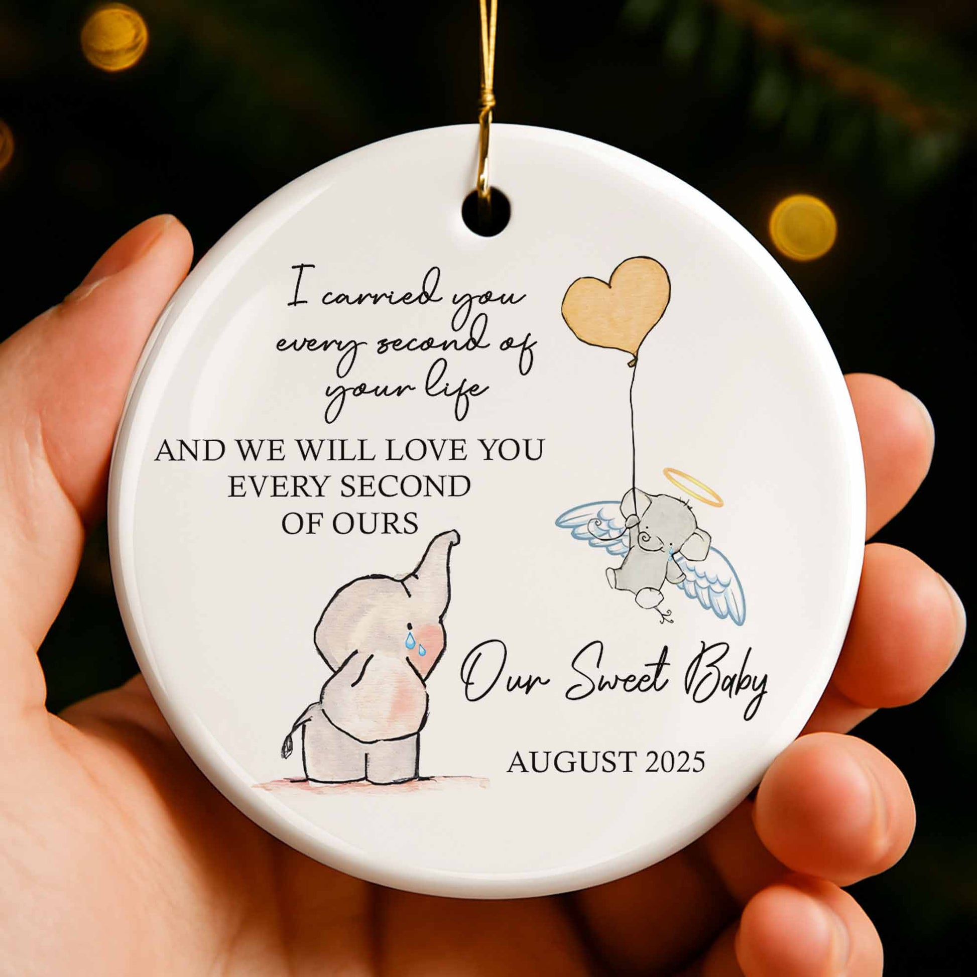 I Carried You Every Second, Elephant and Angel Baby Ornament