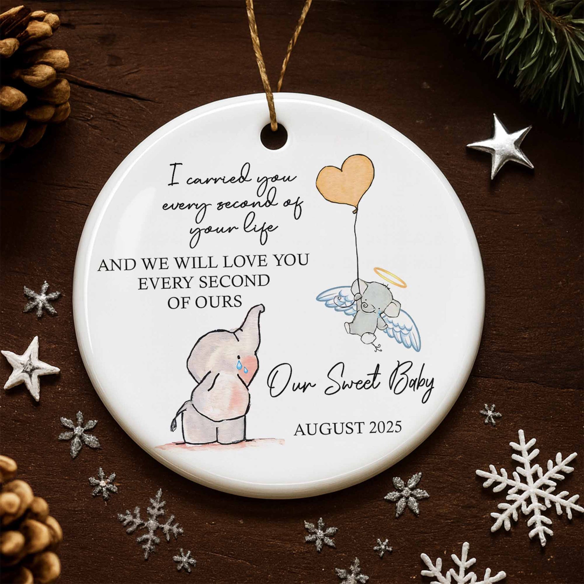 I Carried You Every Second, Elephant and Angel Baby Ornament