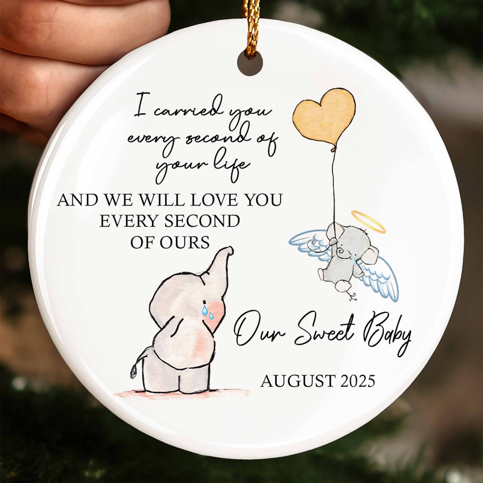 I Carried You Every Second, Elephant and Angel Baby Ornament