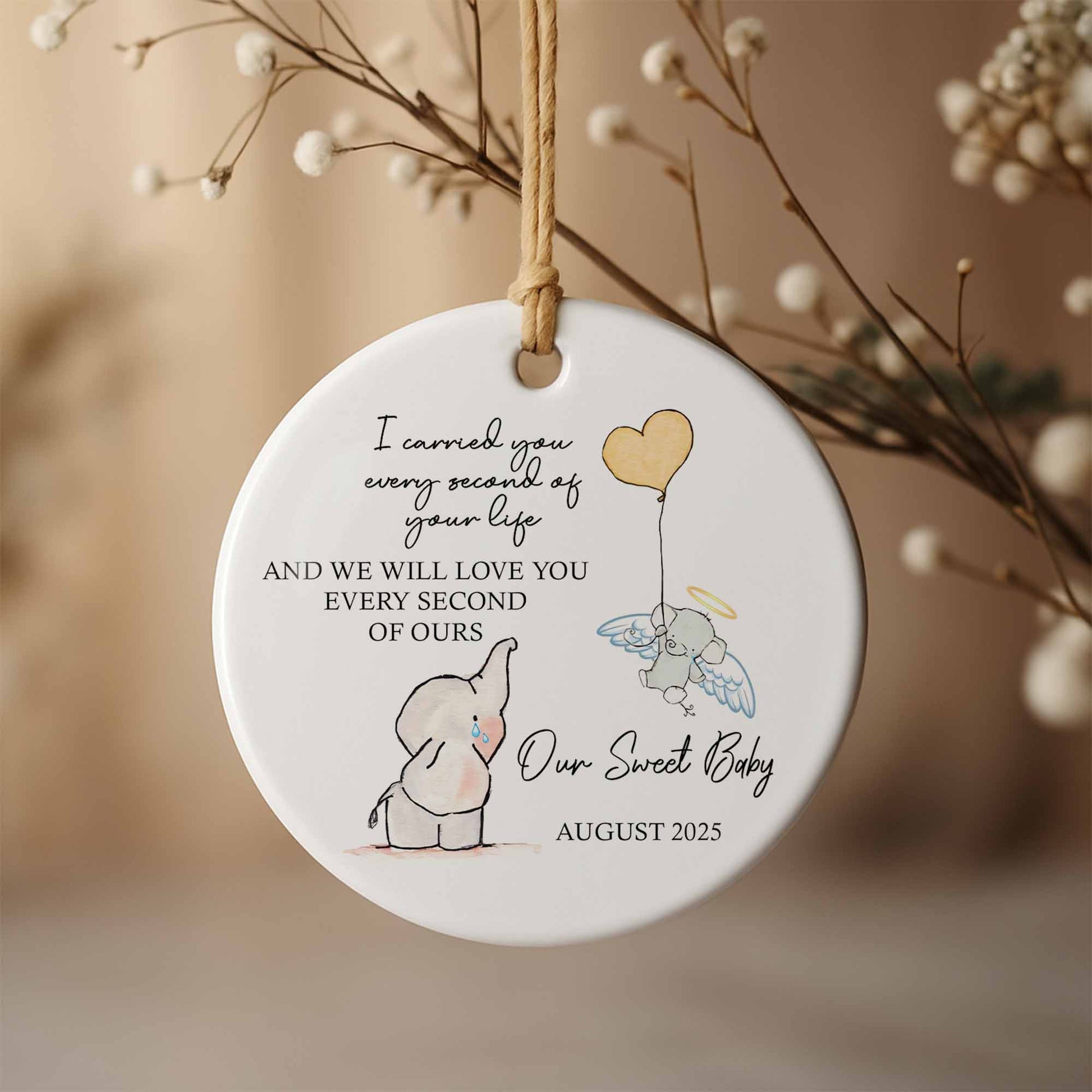 I Carried You Every Second, Elephant and Angel Baby Ornament