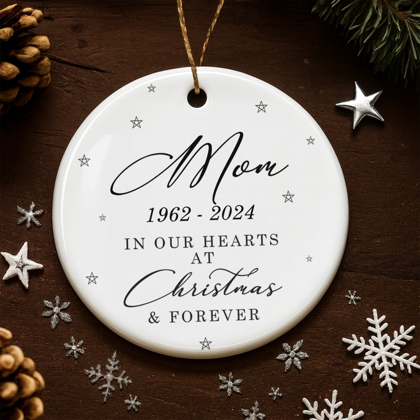 In Our Hearts At Christmas & Forever - Personalized Custom Ceramic Ornament With Round Shape - HME377_RCE