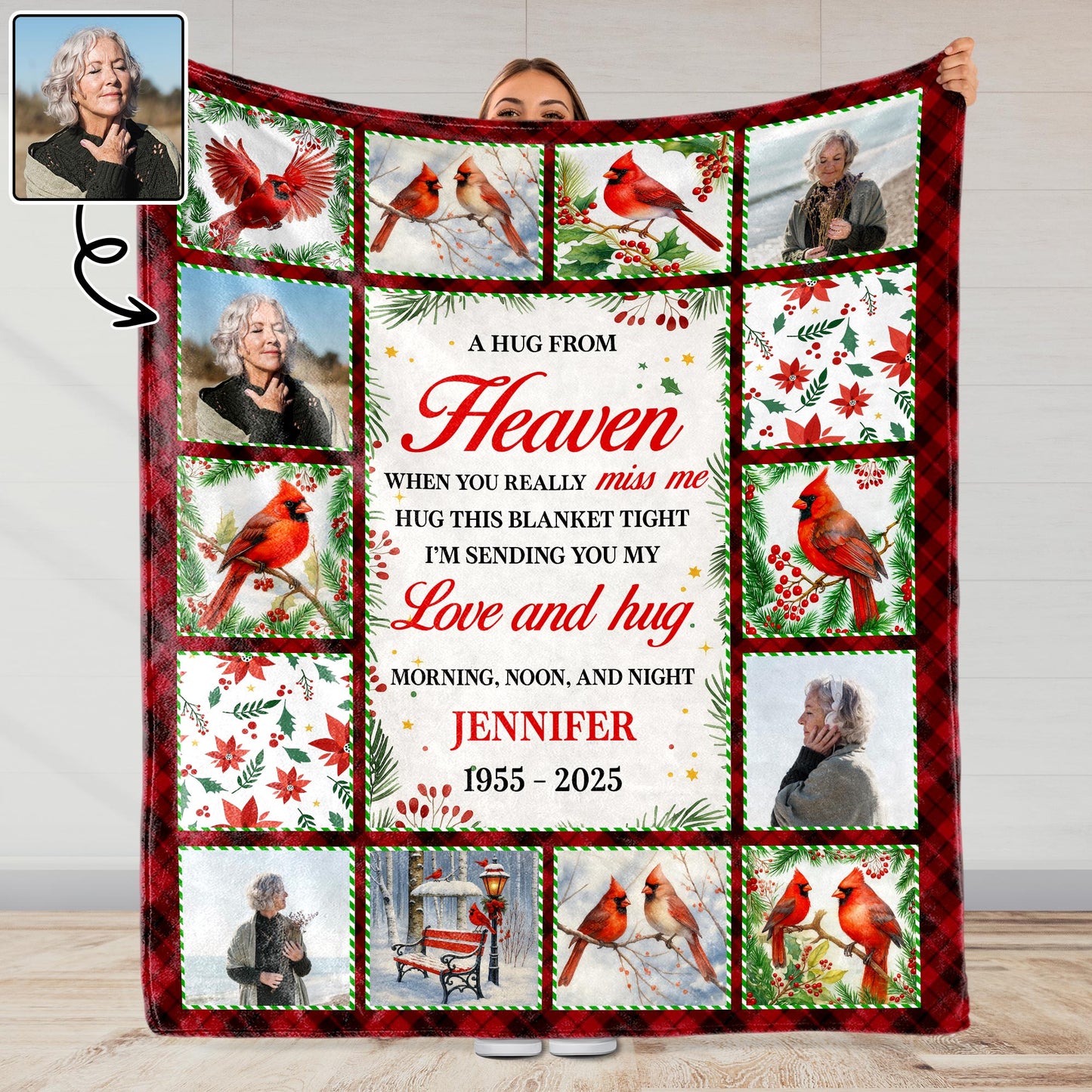A Hug From Heaven, Blanket With Cardinal Birds And Holly Berries