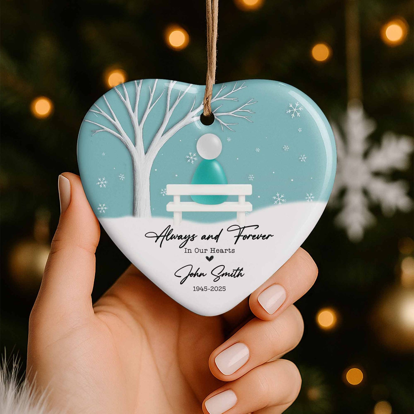 Always and Forever In Our Hearts With Tree and Snowflakes