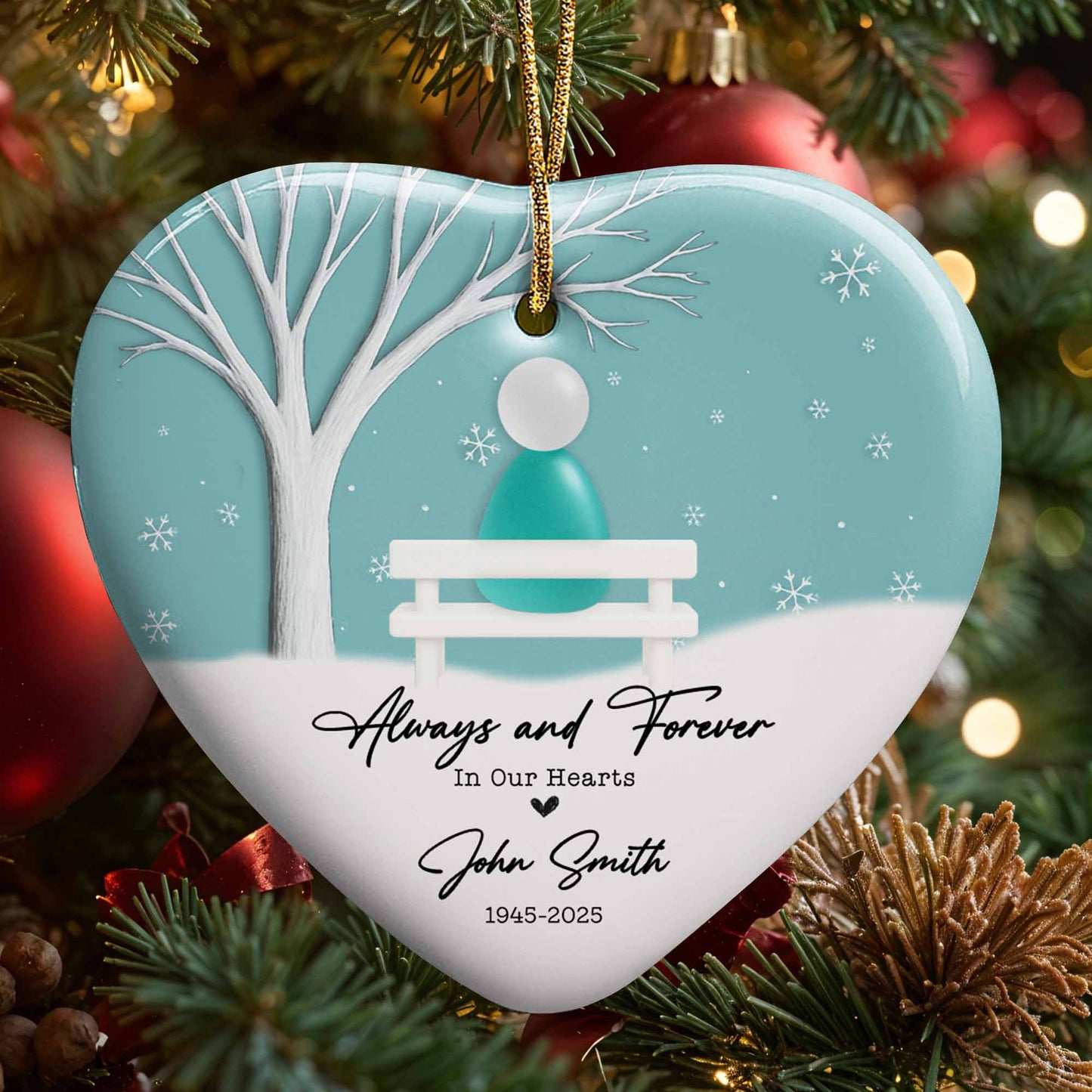 Always and Forever In Our Hearts With Tree and Snowflakes