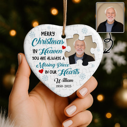 Merry Christmas In Heaven, Puzzle Pieces Heart Ornament