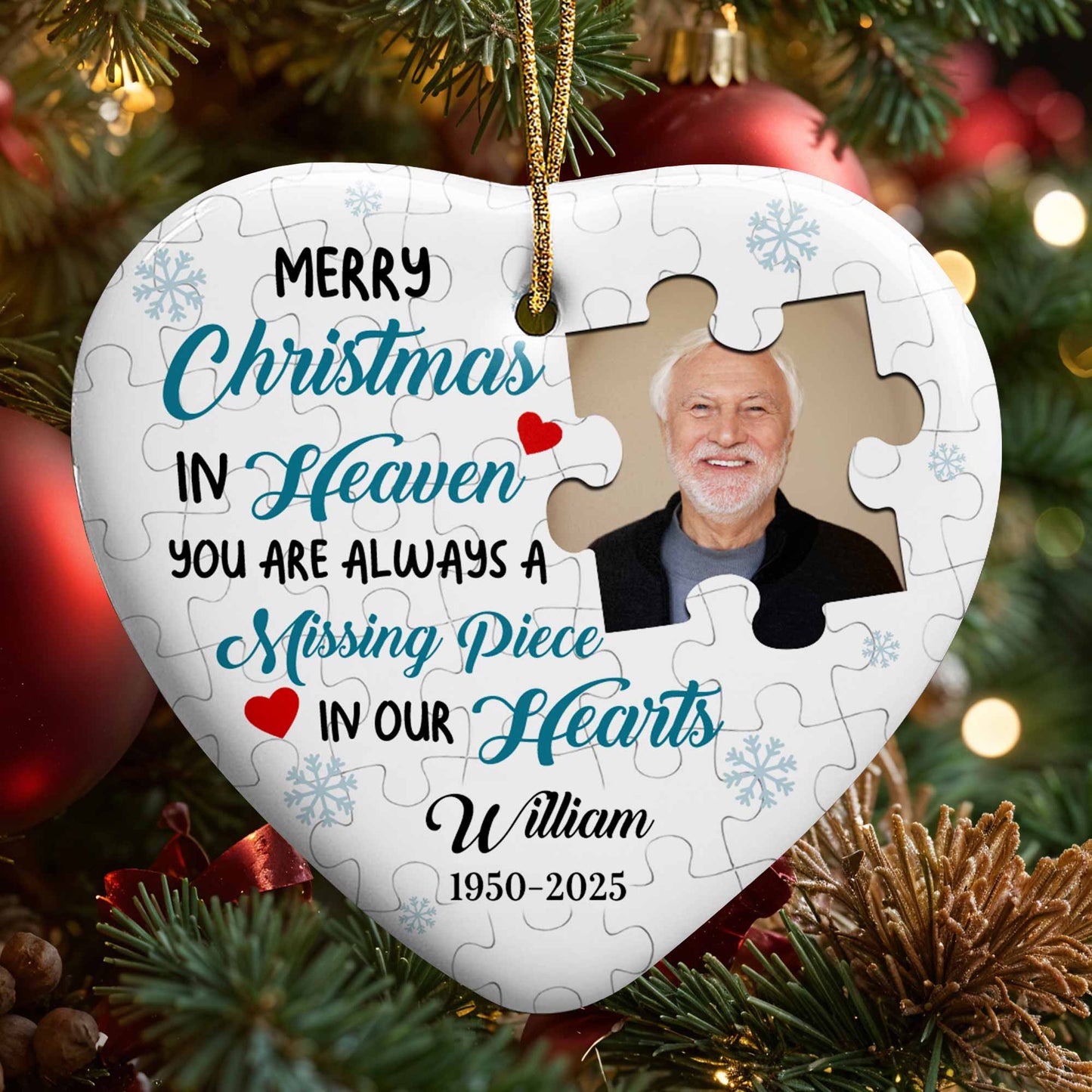 Merry Christmas In Heaven, Puzzle Pieces Heart Ornament