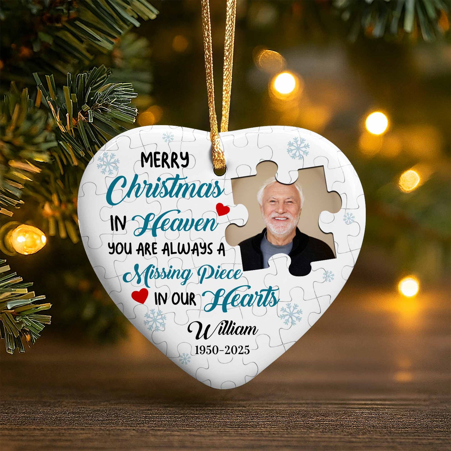 Merry Christmas In Heaven, Puzzle Pieces Heart Ornament
