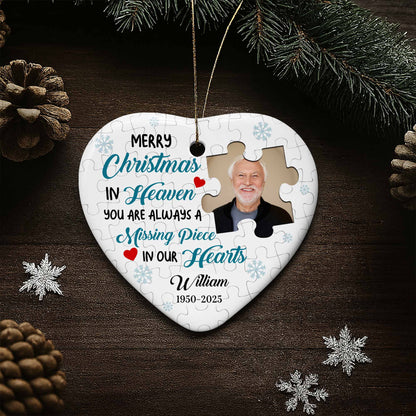 Merry Christmas In Heaven, Puzzle Pieces Heart Ornament
