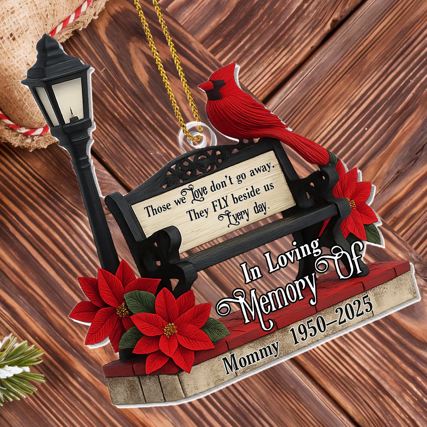 Those We Love Don't Go Away, Cardinal And Poinsettia Ornament