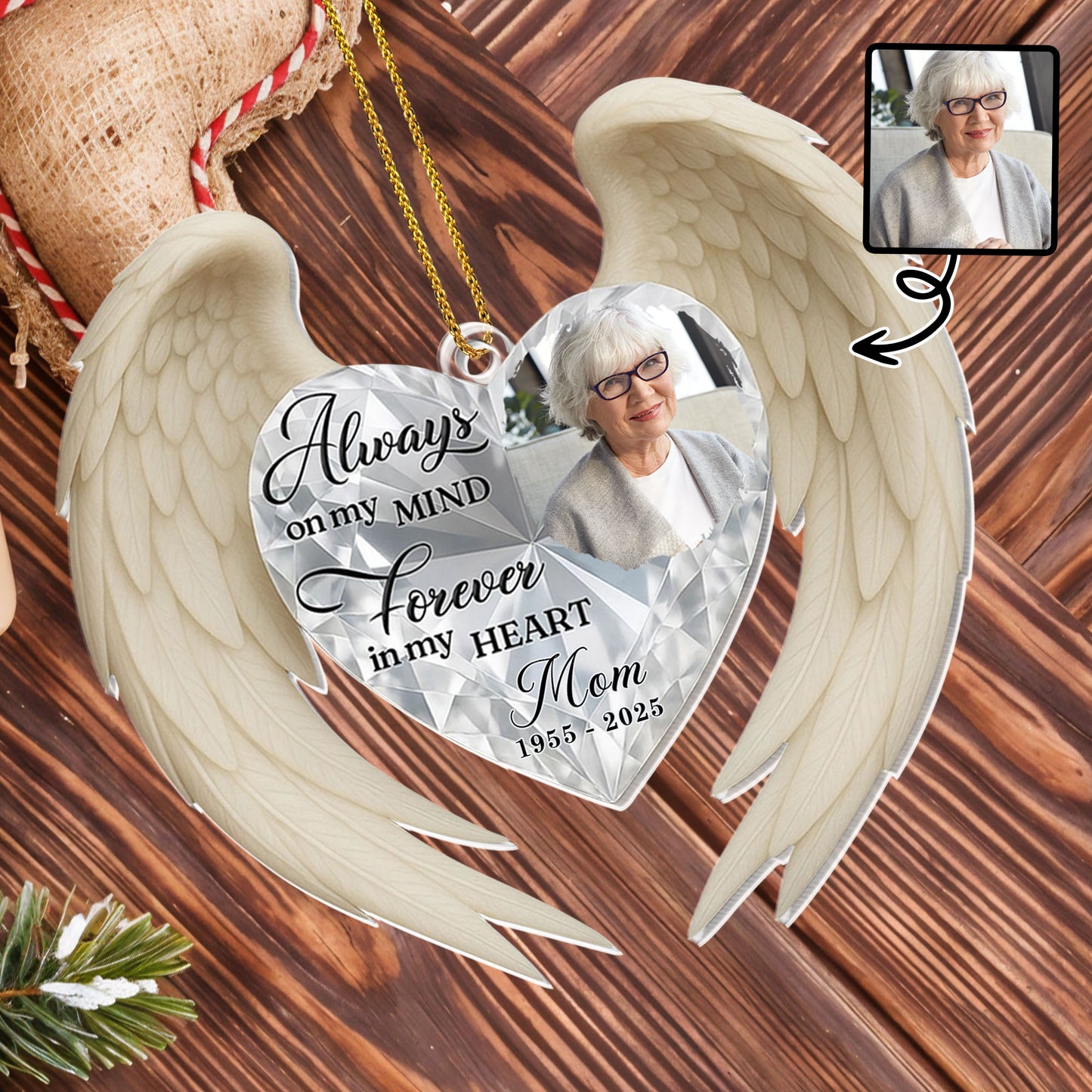 Always On My Mind, Forever In My Heart, Photo Heart With Wings