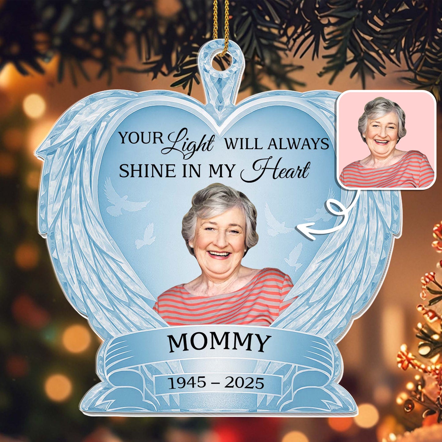 Your Light Will Always Shine In My Heart, Doves and Feathers Design