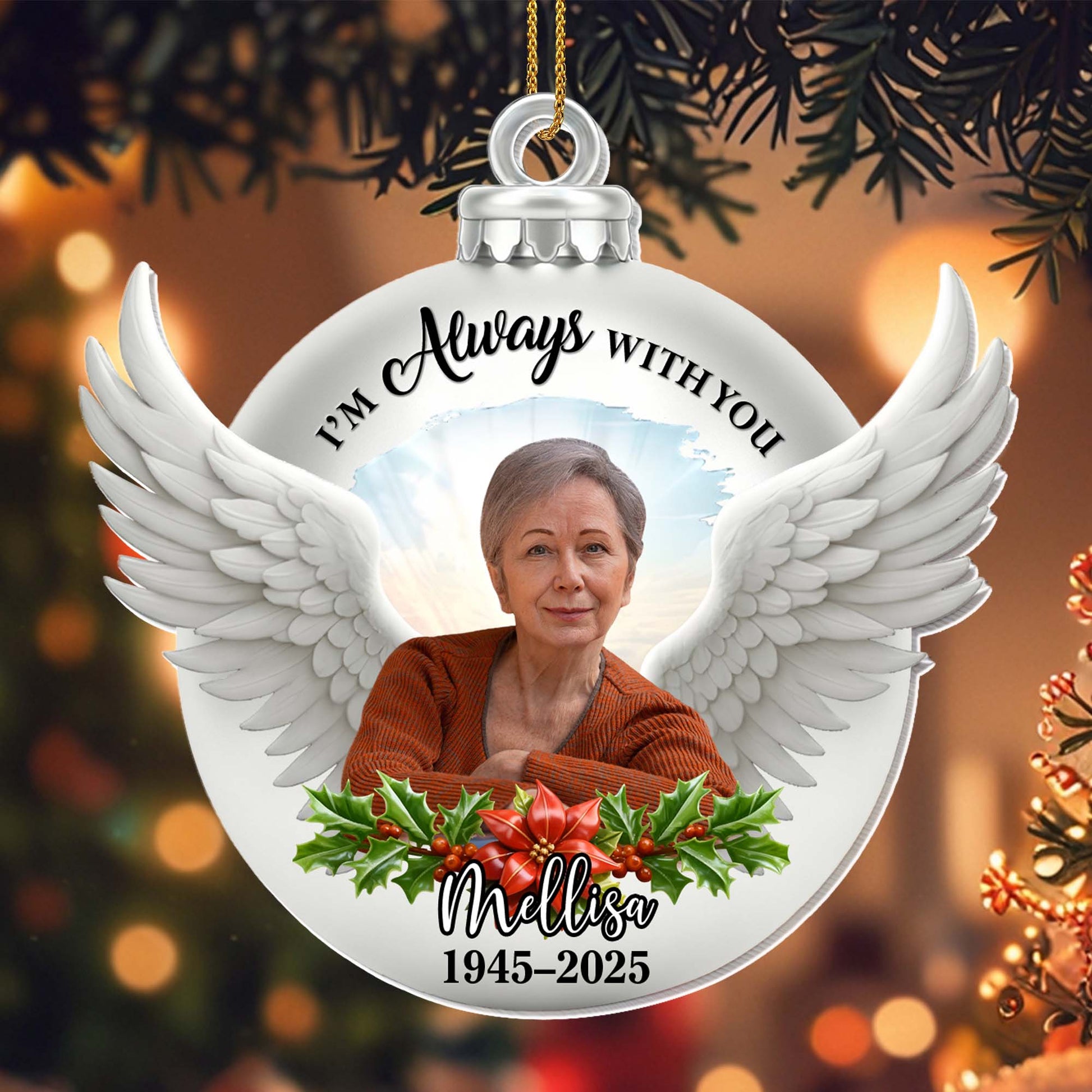 I'm Always With You, Angel Wings & Holly Berries Design