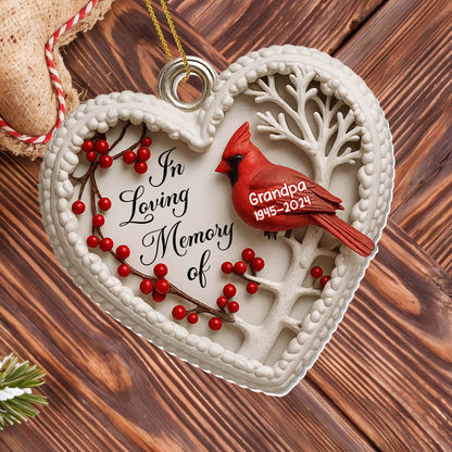 In Loving Memory Of Cardinal And Berries Heart Ornament