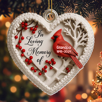 In Loving Memory Of Cardinal And Berries Heart Ornament