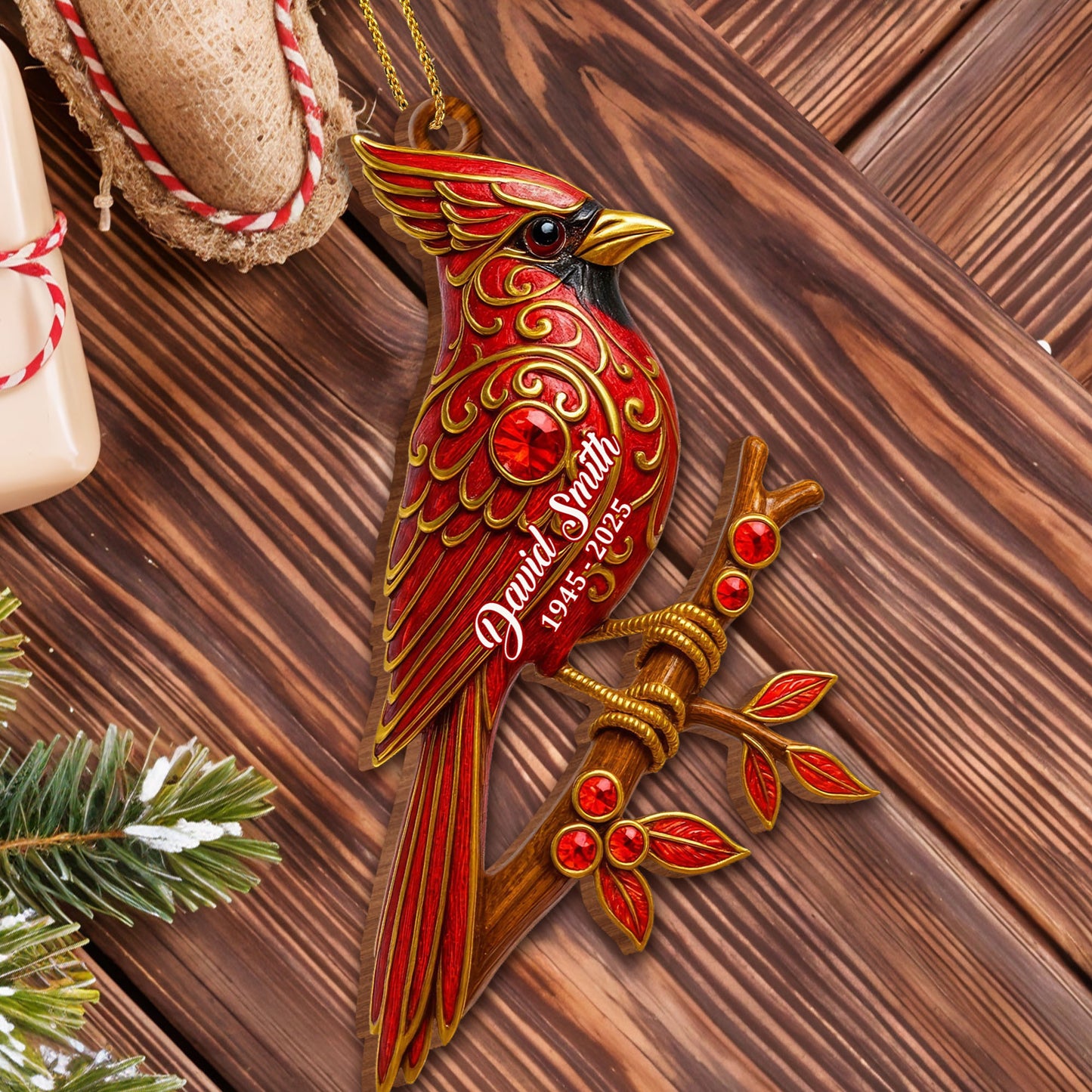 Customize Beautiful Cardinal Ornament On Branch