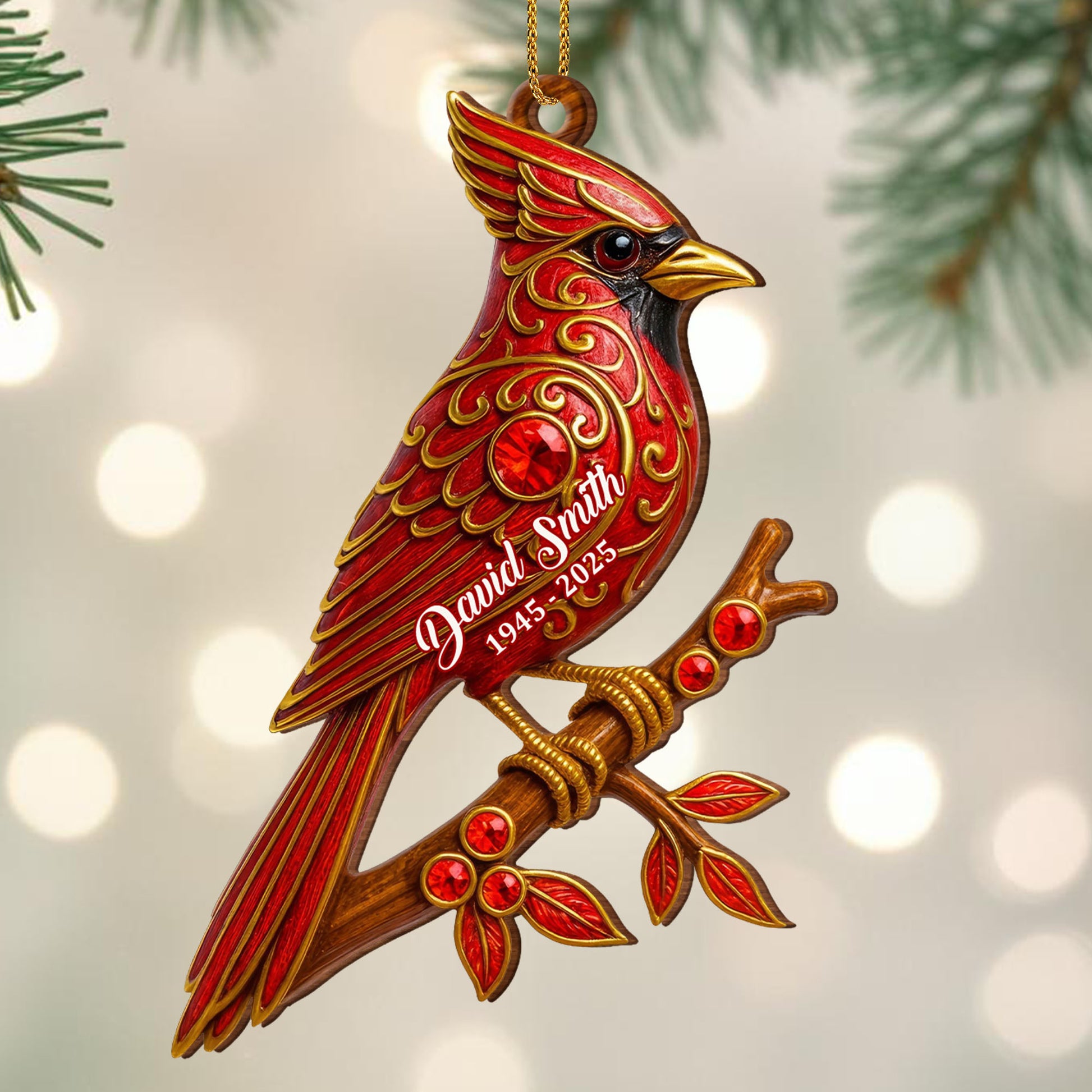 Customize Beautiful Cardinal Ornament On Branch