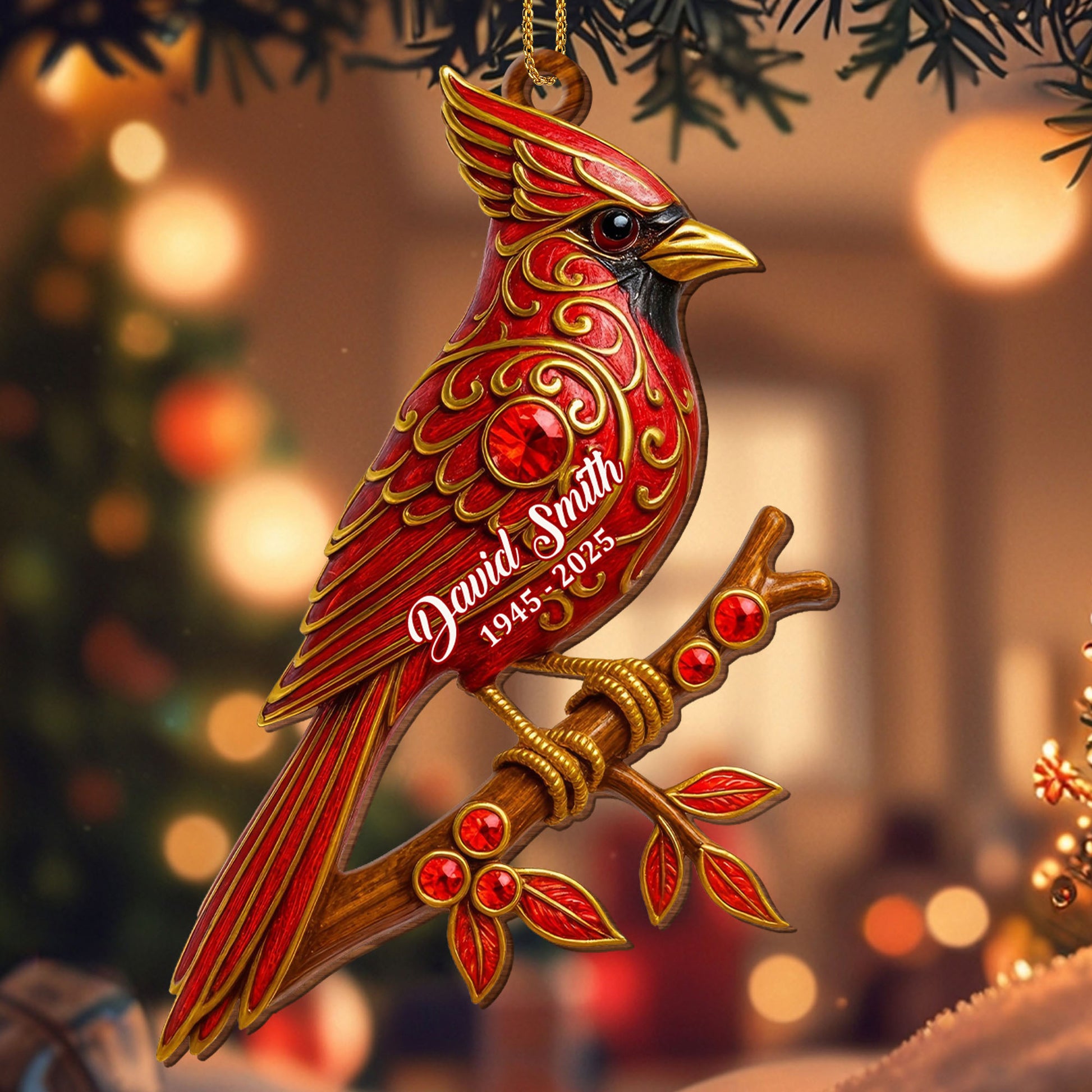 Customize Beautiful Cardinal Ornament On Branch