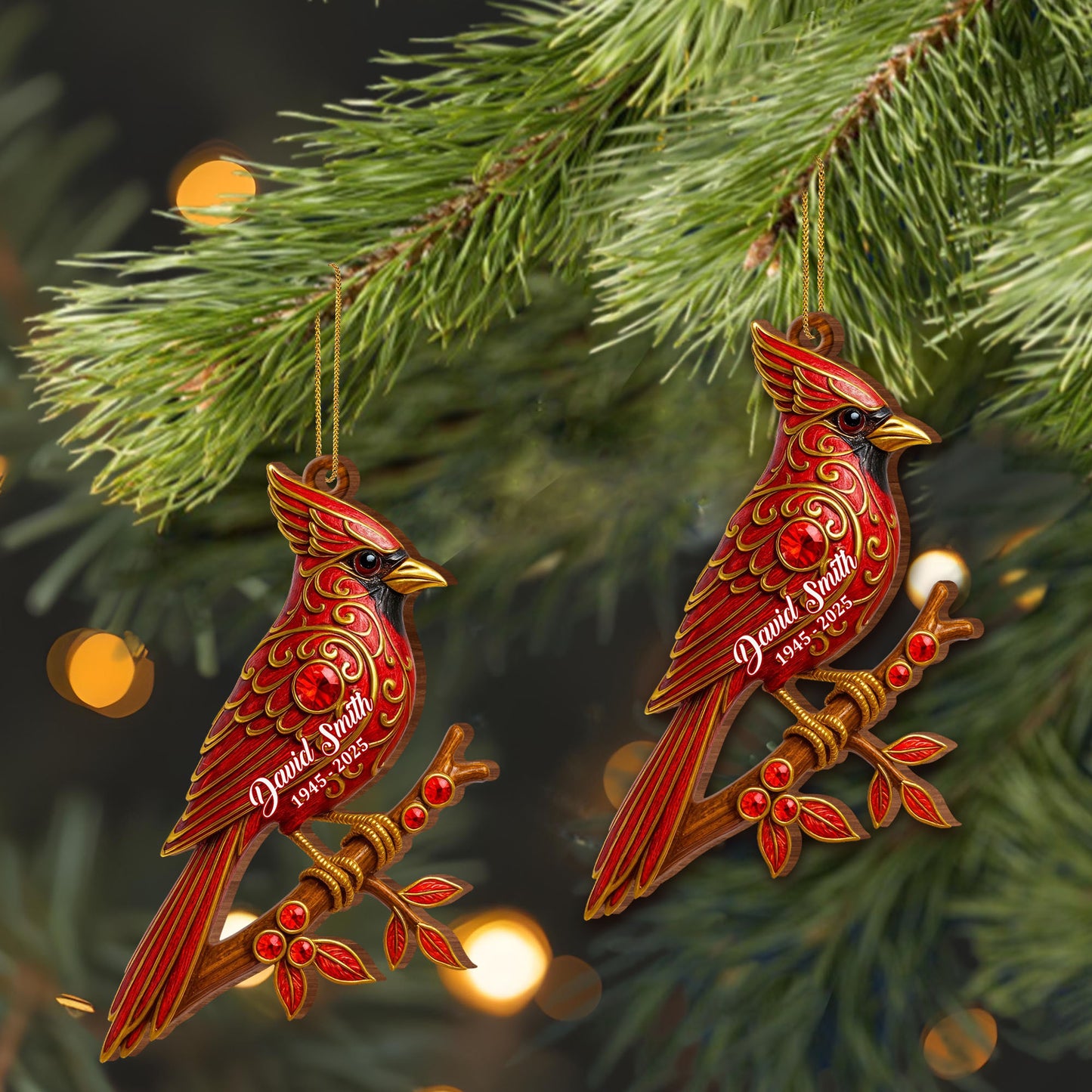 Customize Beautiful Cardinal Ornament On Branch