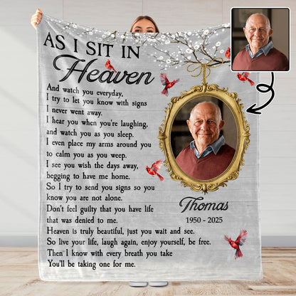 As I Sit In Heaven Memorial Blanket With Birds And Frame