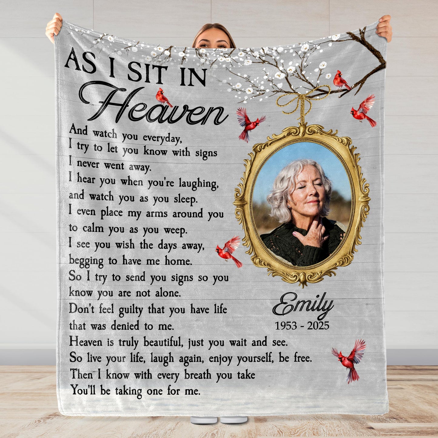 As I Sit In Heaven Memorial Blanket With Birds And Frame