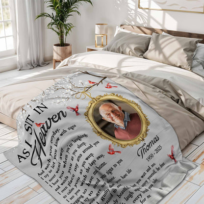 As I Sit In Heaven Memorial Blanket With Birds And Frame
