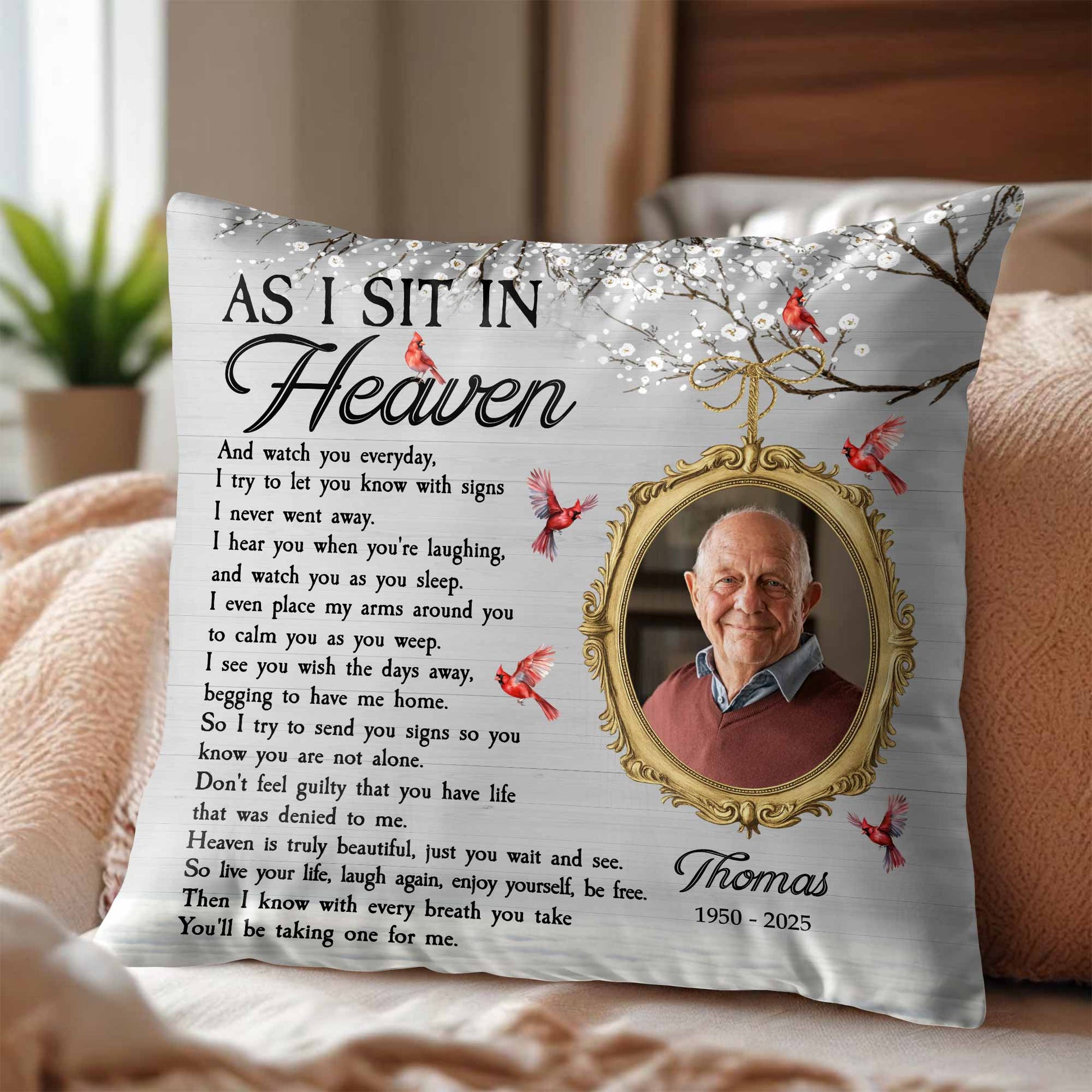 As I Sit In Heaven, Feathers And Portrait Pillow