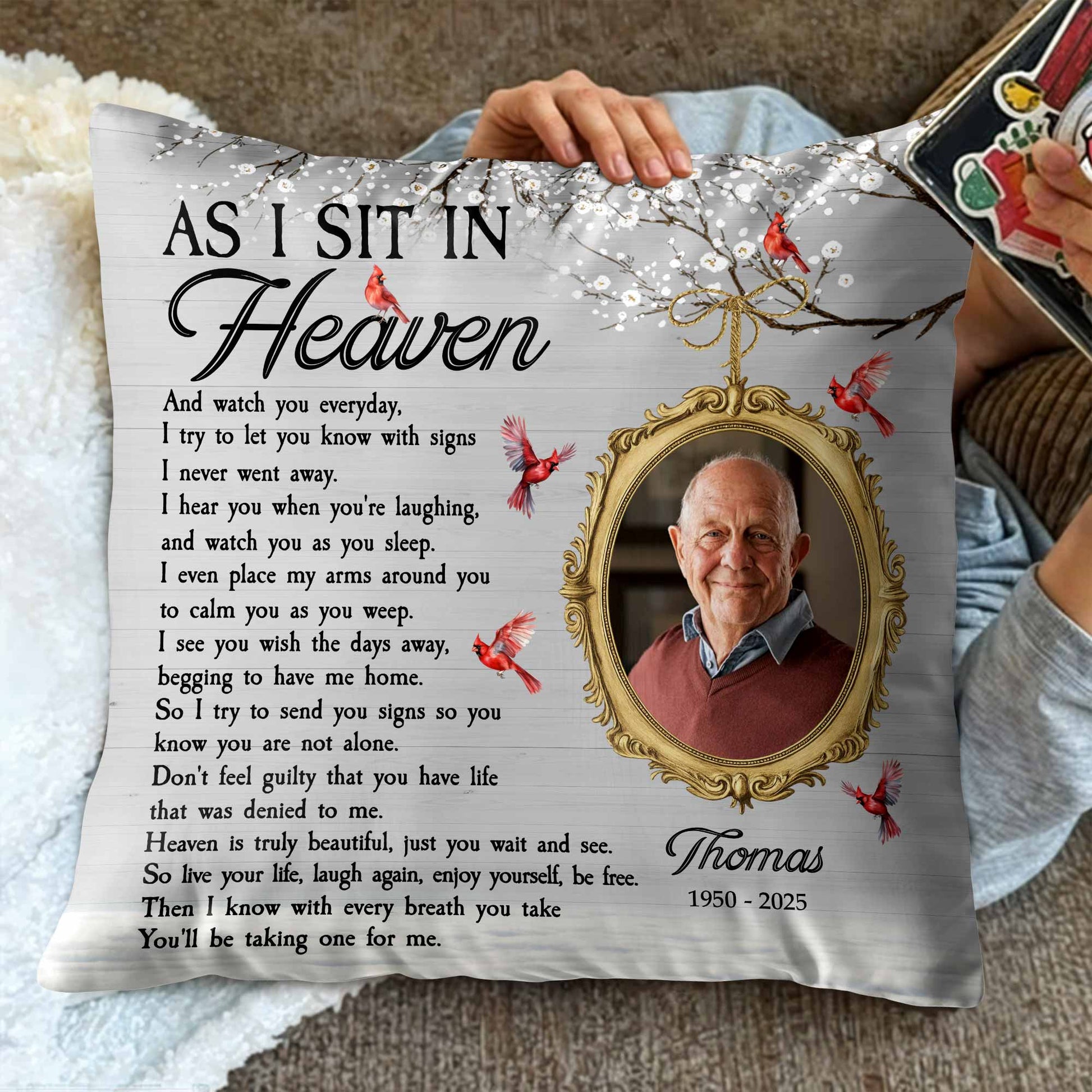As I Sit In Heaven, Feathers And Portrait Pillow