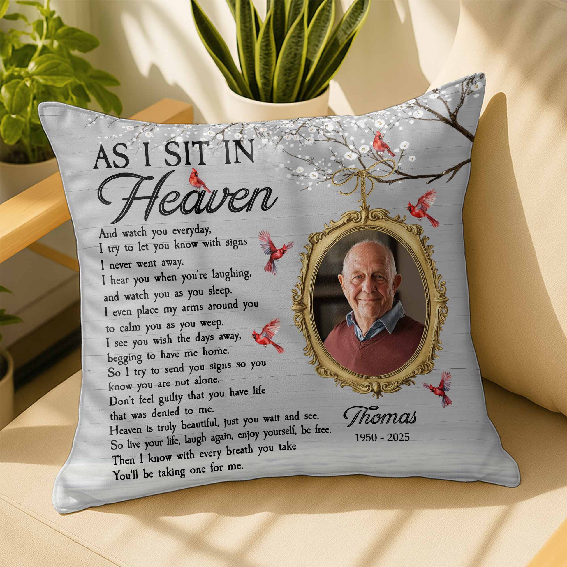 As I Sit In Heaven, Feathers And Portrait Pillow