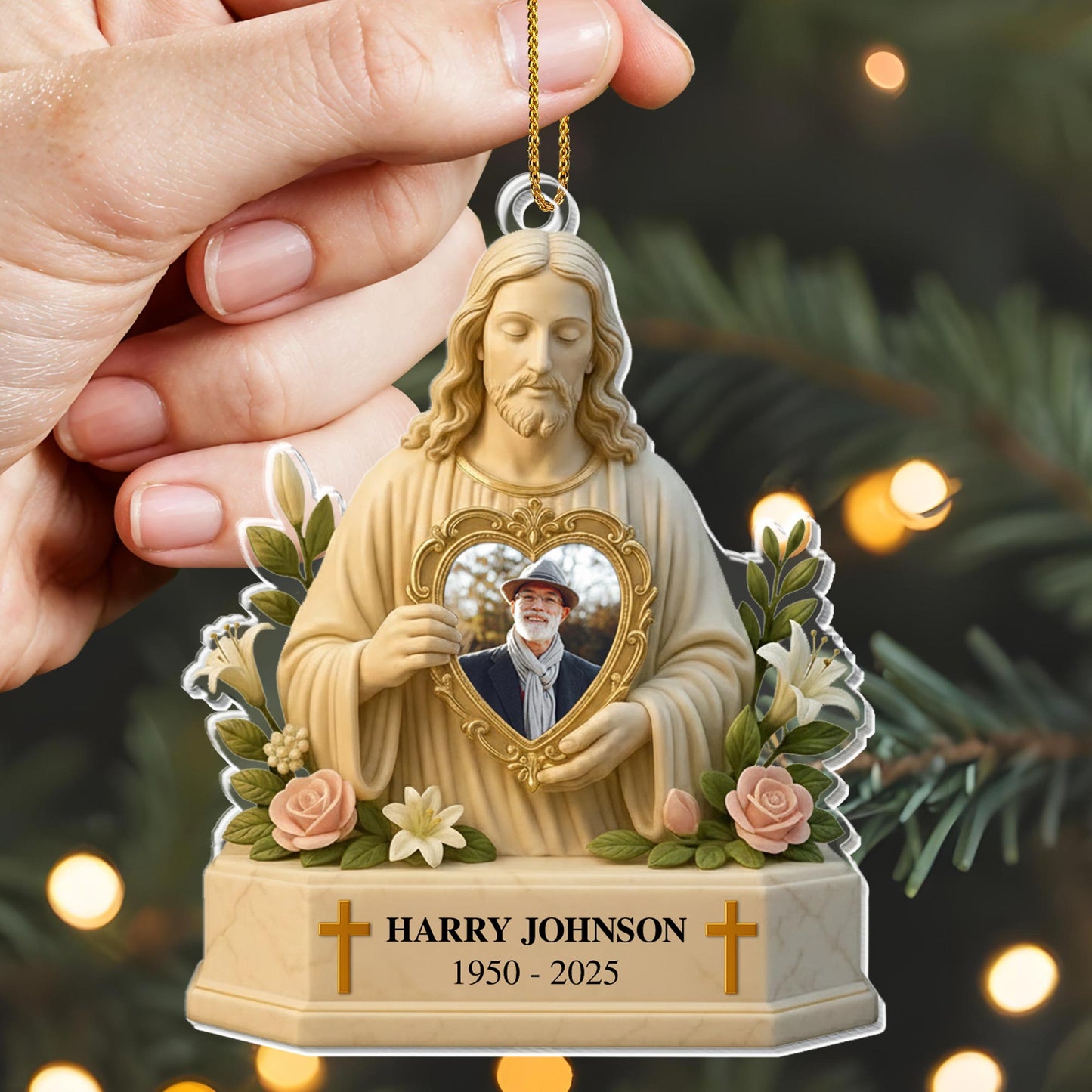 Cherish The Memory Of Loved Ones With Religious Figure And Roses