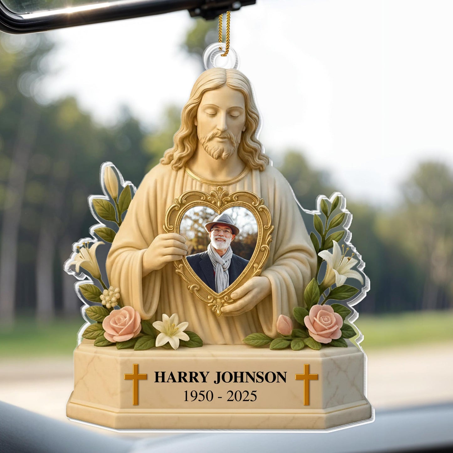 Cherish The Memory Of Loved Ones With Religious Figure And Roses