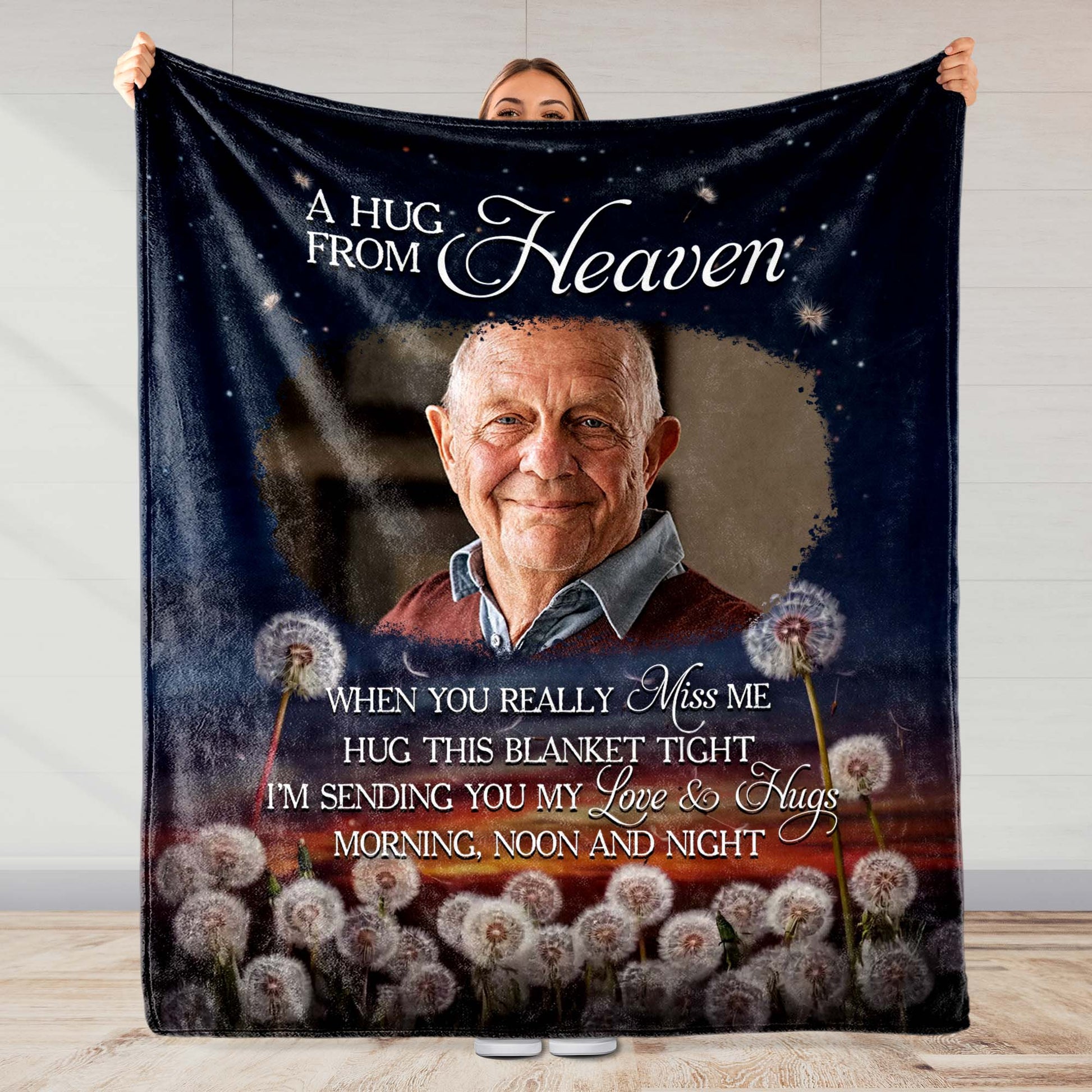 A Hug From Heaven With Elderly Man And Dandelions