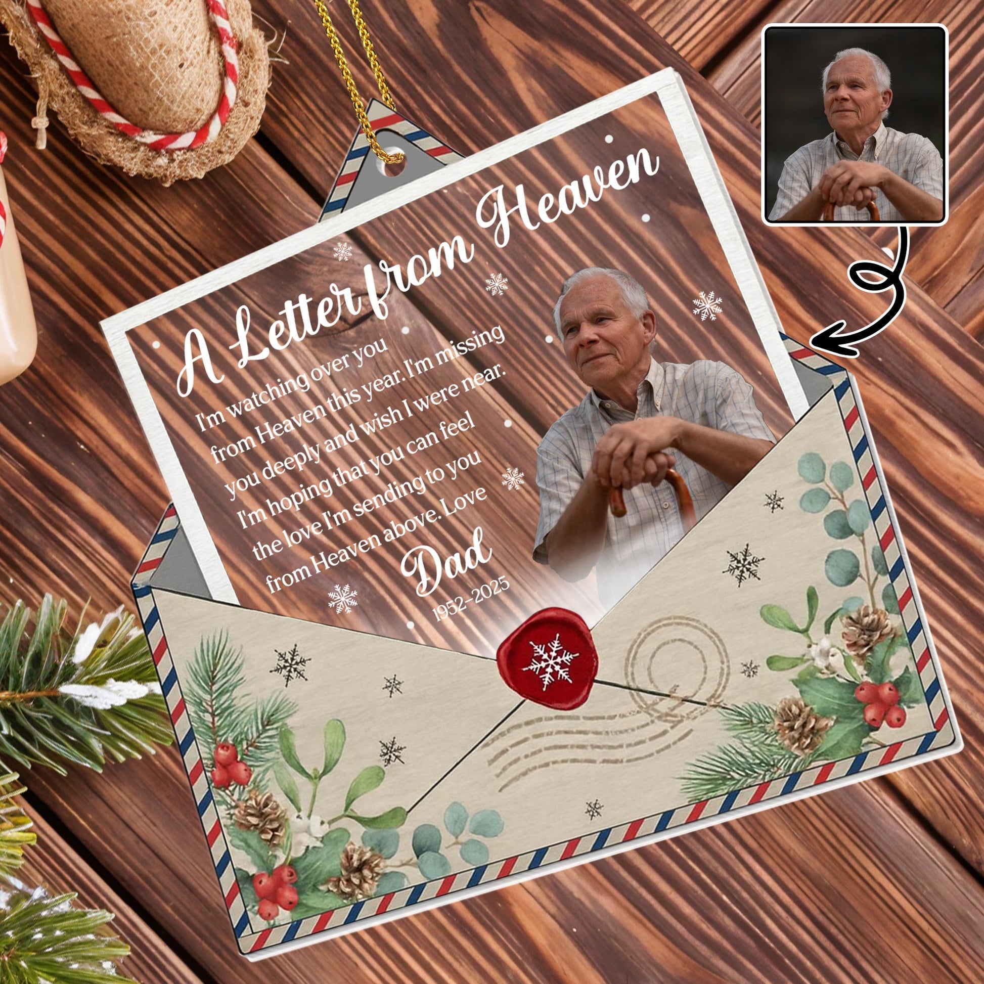 A Letter From Heaven, Pine Cones And Holly Berries Design