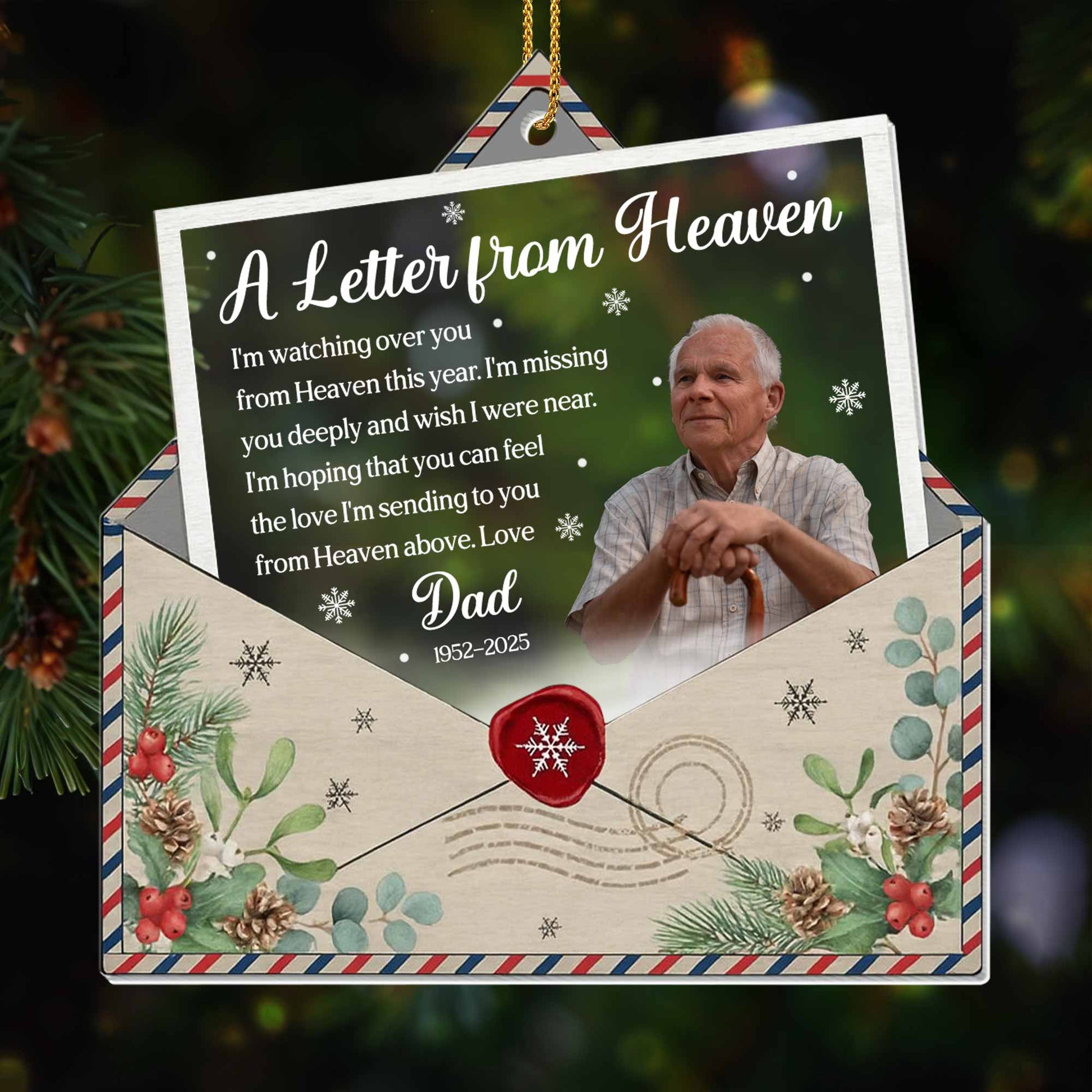A Letter From Heaven, Pine Cones And Holly Berries Design