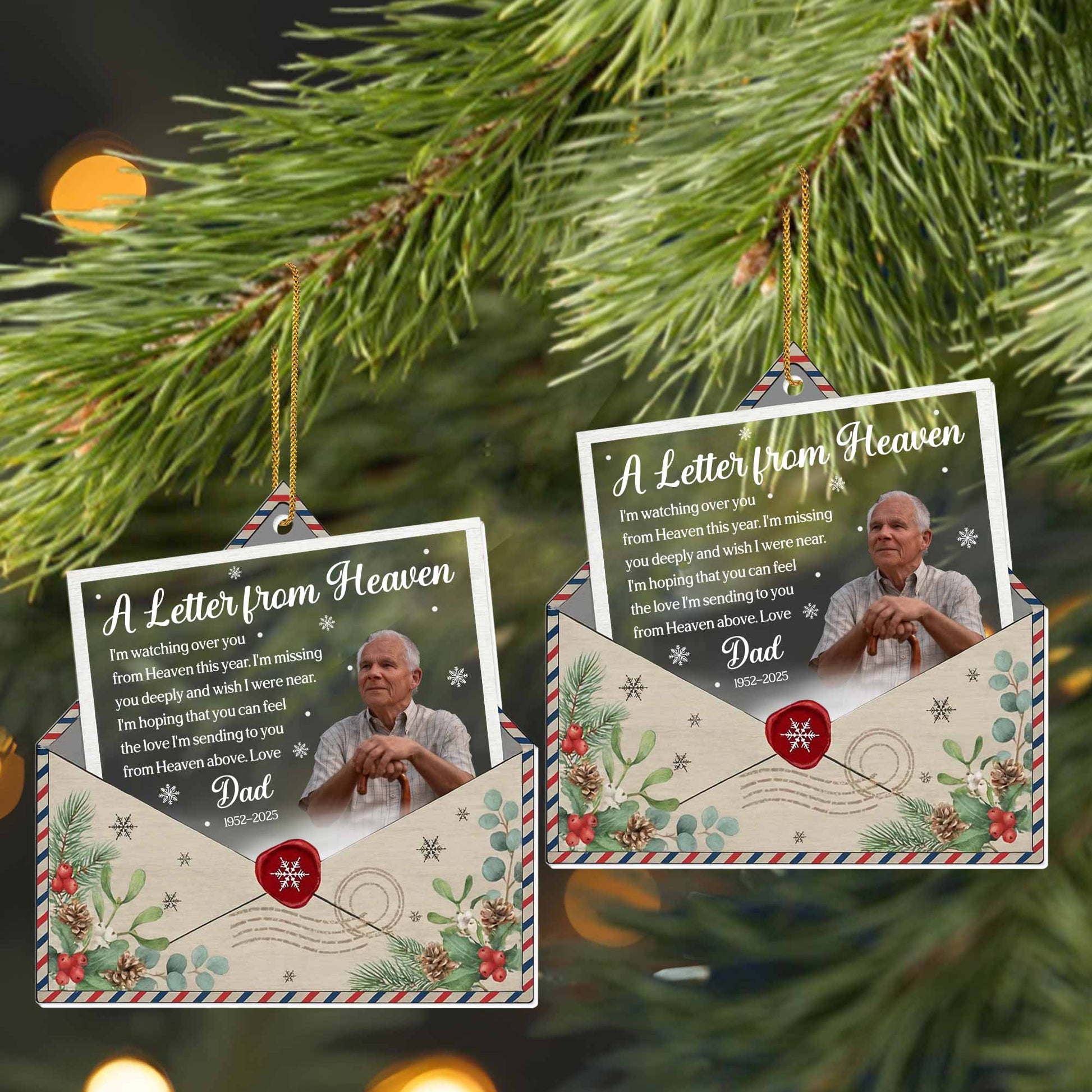 A Letter From Heaven, Pine Cones And Holly Berries Design