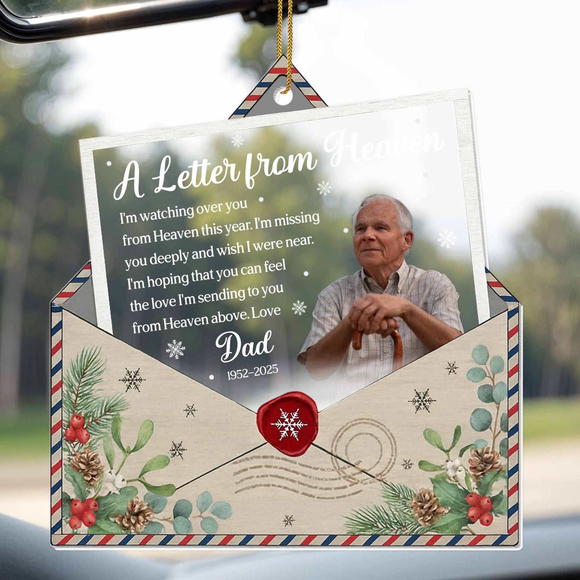 A Letter From Heaven, Pine Cones And Holly Berries Design