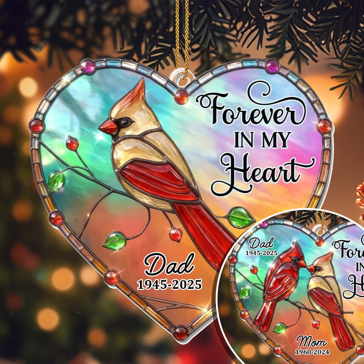 Forever In My Heart Cardinal Heart Ornament